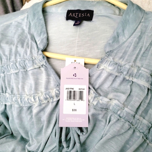 NEW Artesia Boho Chic Pullover Top with Tassels Size Large - Seafoam color - Picture 4 of 4